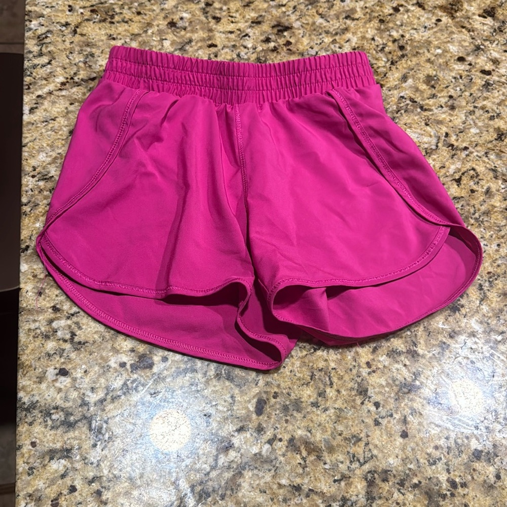 Girls, hot pink athletic shorts with underwear liner